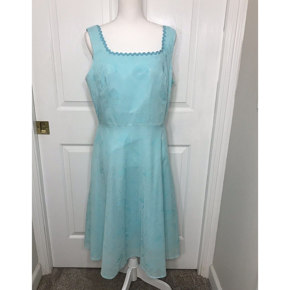 BIYAYCDA Women’s Size 12 Blue Fit Flare Dress Square Neck Cottagecore Y2…